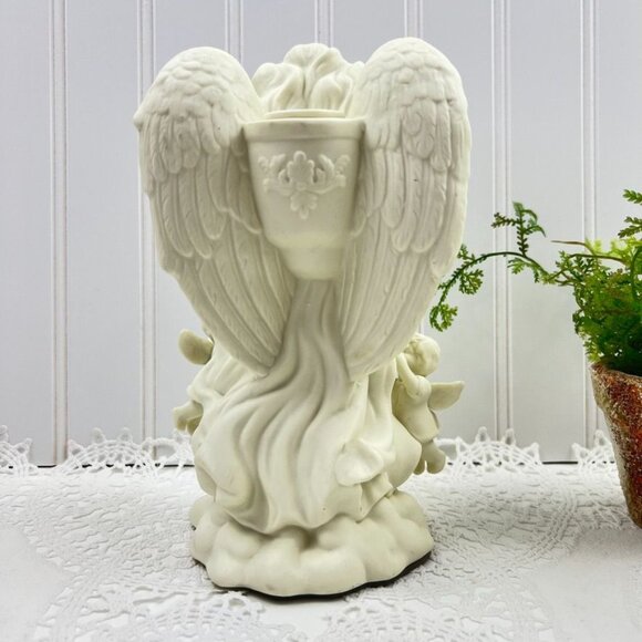 Partylite Holiday Taper Candleholder Figurine Statue Bisque "Angel Of Light" - Picture 3 of 11
